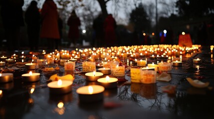 A solemn moment captured during a World AIDS Day memorial service, where participants light candles in memory of loved ones lost to the disease.