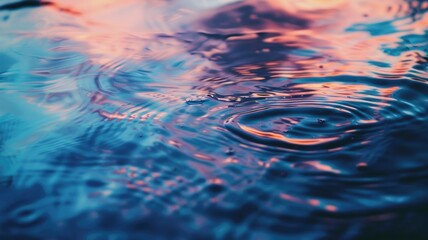 Abstract close-up of water ripples with blue and pink reflections. Digital artwork of liquid or fluid with gradient pink and blue color. Nature and fluid motion concept for design and print. AIG53.