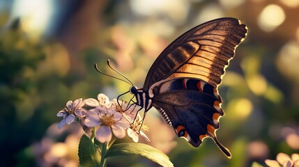 Wall Mural - Butterfly on Flower in Golden Light