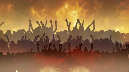 Wall Mural - dancing or writhing in hellfire 4k loop features silhouettes of people dancing in flames in a loop.