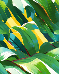 Canvas Print - Banana leaves with sunlit waves seamless design pattern wallpaper