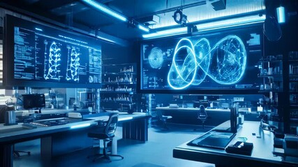 Poster - A futuristic laboratory with holographic displays and advanced equipment