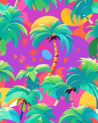 Canvas Print - Chic coconut tree outlines with shadows seamless wallpaper pattern design