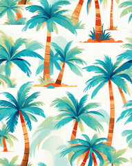 Canvas Print - Chic coconut tree outlines with shadows seamless wallpaper pattern design