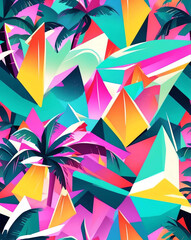 Wall Mural - Coconut trees with geometric patterns seamless design pattern wallpaper