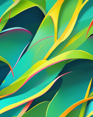 Poster - Green palm fronds with geometric curves seamless design pattern wallpaper