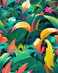 Poster - Jungle vines with tropical elements seamless wallpaper pattern design