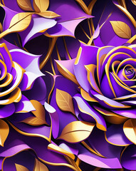 Poster - Minimalist purple roses with gold hints seamless wallpaper design pattern