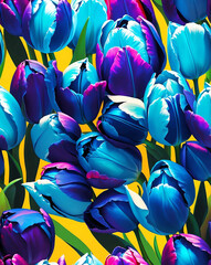 Wall Mural - Modern chic blue tulips seamless wallpaper design pattern