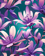 Poster - Modern lavender blooms with sharp lines seamless wallpaper design pattern