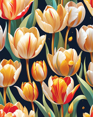 Sticker - Neutral toned tulips with gold swirls seamless design pattern wallpaper