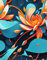 Sticker - Orange petals and geometric outlines seamless design pattern wallpaper