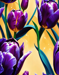 Poster - Purple tulips on gold backgrounds seamless design wallpaper pattern