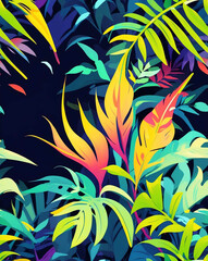 Wall Mural - Tropical ferns with abstract elements seamless design pattern wallpaper