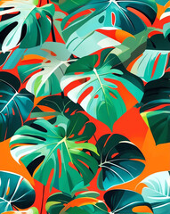 Sticker - Tropical monstera leaves with light gradients seamless wallpaper pattern design