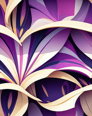 Poster - Violet and cream flowers with bold lines seamless design wallpaper pattern