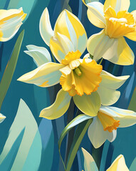 Wall Mural - Yellow daffodils with pastel highlights seamless wallpaper pattern design