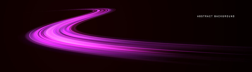 Wall Mural - Light trail wave, fire path trace line and effect curve twirl. Neon motion effect. Pink special effect,speed police line. Road Magic of moving fast lines. Line of light on a black background.