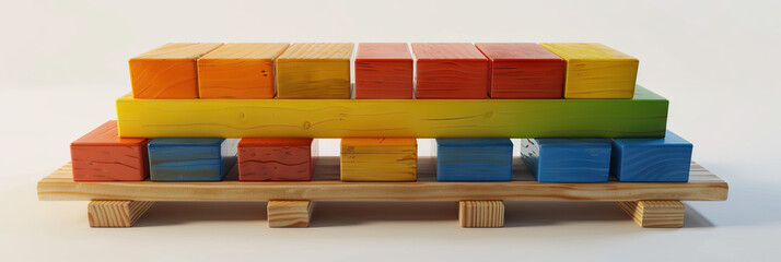 Color-Coordinated Blocks: Primary Color Blocks on Wooden Planks