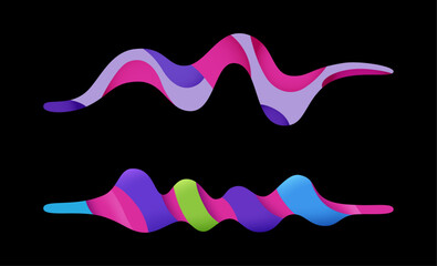 Aufkleber - Minimalistic abstract wave, sound curve or voice, waveform. Vector isolated set of motion of recording, audio or video. Smooth fluid dynamic motion, pulse or flow frequency volume or radio