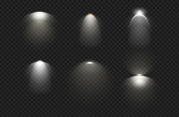 Aufkleber - Wall lights, isolated set of sconces light glowing on wall. Vector variety of lamps giving cold illumination for home. Studio or interior design accessories. Advertising or scene arrangement