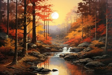 Wall Mural - Autumn forest landscape autumn reflection.