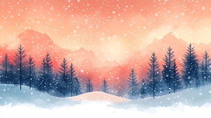 Poster - Contemporary christmas background featuring abstract snowcovered trees geometric snowflakes in soft pastel tones over a sleek gradient winter sky with a minimalist festive design