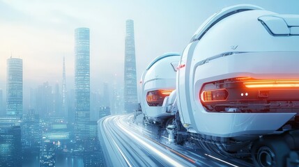 Wall Mural - Futuristic Cityscape with High-Tech Transport System