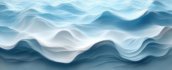 hypnotic pattern of undulating white waves on azure background smooth flowing lines create optical illusion of movement minimalist abstract marineinspired design