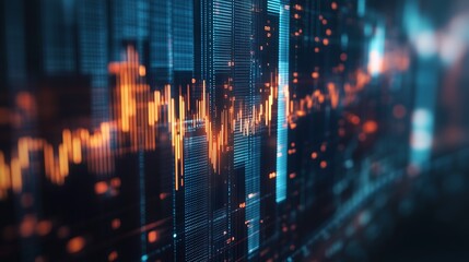 Poster - Visual representation of a fluctuating data waveform in a digital landscape during a technology-focused presentation