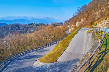 Canvas Print - The serpentine road between Carona and Lugano, Ticino, Switzerland