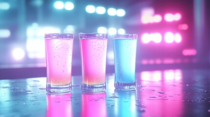 Colorful Drinks in Neon Lighting at a Nightclub