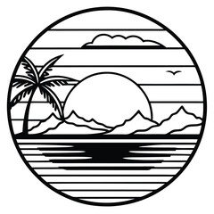 Wall Mural - Beaches, palm trees, Sunsets, and surfing vector silhouette for t-shirt design