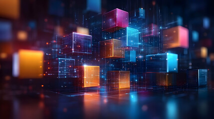 Digital Cubes Glowing in a Futuristic Digital World