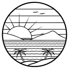 Wall Mural - Beaches, palm trees, Sunsets, and surfing vector silhouette for t-shirt design