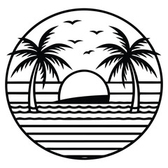 Wall Mural - Beaches, palm trees, Sunsets, and surfing vector silhouette for t-shirt design