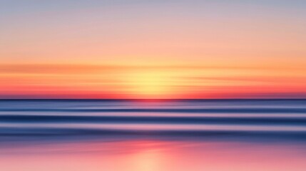 Wall Mural - A vibrant horizon featuring a blurred sunset, with warm orange and pink hues fading into the evening sky for a serene, dynamic effect