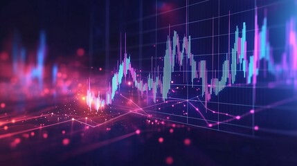 Poster - colorful abstract financial graph depicting stock market trends in a digital environment at night