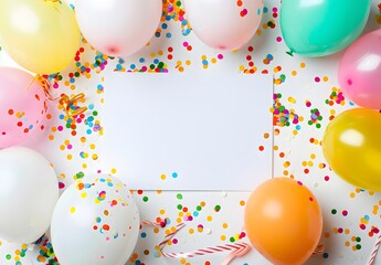 Colorful Balloons & Confetti with Blank Card