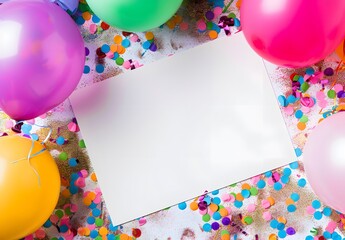 Blank Postcard with Colorful Balloons & Confetti