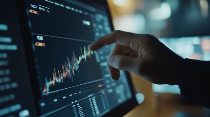 Poster - analyst reviewing stock market trends on digital screen while interacting with data visualization in