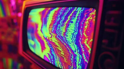 Wall Mural - A retro television displaying vibrant, distorted colors and patterns.