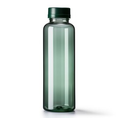 Wall Mural - Water bottle in dark green color glass white background refreshment.