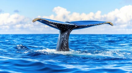 Wall Mural - Majestic Whale Tail Emerging from the Ocean Surface