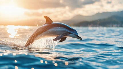 Wall Mural - Dolphin Leaping Above Sparkling Ocean Water