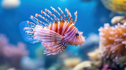 Wall Mural - Colorful Lion Fish Swimming in a Vibrant Coral Reef