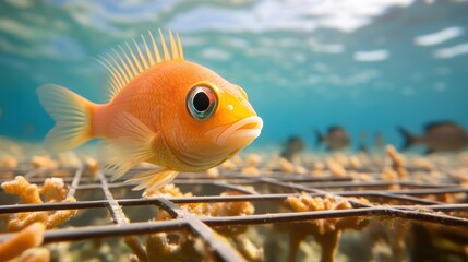 Wall Mural - Bright Orange Fish Swimming Near Coral Reef