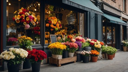 Wall Mural - Flower shop with seasonal arrangements background