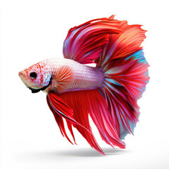 Wall Mural - Colorful Siamese Fighting Fish with Flowing Fins Isolated on White Background