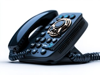 Modern Black Desk Phone with Gold Dialer